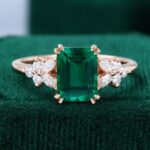 14K Rose Gold Emerald Cut Emerald Engagement Ring For Women