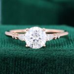 Unique 1 Carat Round cut Moissanite Rose Gold Diamond Engagement Ring