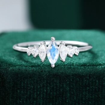Gradual Marquise Moonstone & Moissanite Promise Ring Anniversary Gift For Her