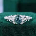 Pear Cut Teal Sapphire Engagement Ring Pavé Promise Ring