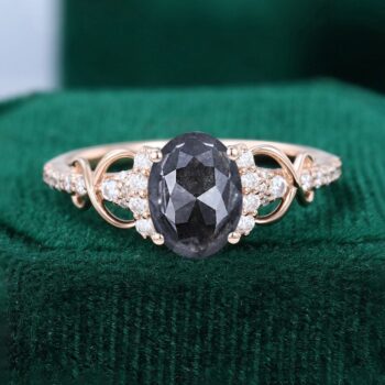 Oval Cut Salt and Pepper Diamond Engagement Ring Infinity Promise Ring