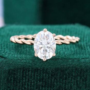 Oval Cut Moissanite Solitaire Engagement Ring with Twisted Band