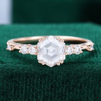 Morse Code Ring | Hexagon Cut Moissanite Double Prongs Setting Engagement Ring