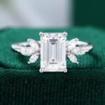 2 Carat Moissanite Emerald Cut Engagement Ring in White Gold