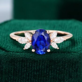 Oval Cut Lab Grown Sapphire Engagement Ring In Rose Gold