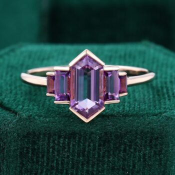 Art Deco Elongated Hexagon Cut Amethyst Promose Ring