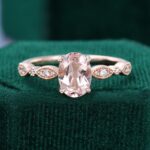 Oval Cut Morganite Engagement Ring Unique Beaded Bridal Ring