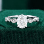 Oval Cut Moissanite Wave Milgrain Detailing Engagement Ring
