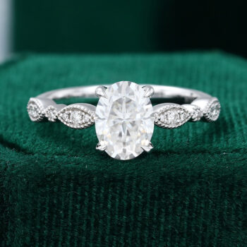 Oval Cut Moissanite Wave Milgrain Detailing Engagement Ring