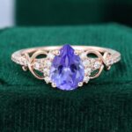 Rose Gold Pear Cut Tanzanite Engagement Ring Promise Anniversary Gift