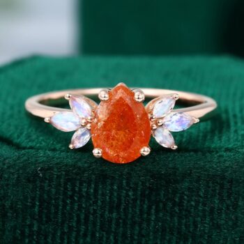 Pear Shaped Sunstone With Moonstone Engagement Ring In 14K Rose Gold