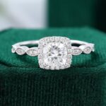 Unique Cushion Cut Moissanite Halo Engagement Ring